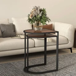 Set de 2 mesas auxiliares Castaño Homcom diseño fijo marrón oscuro