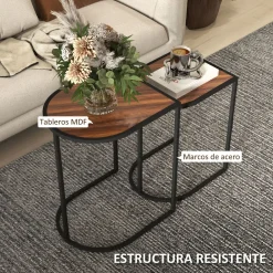 Set de 2 mesas auxiliares Castaño Homcom diseño fijo marrón oscuro
