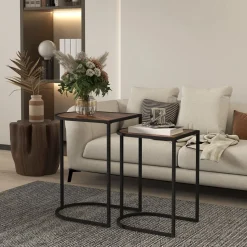Set de 2 mesas auxiliares Castaño Homcom diseño fijo marrón oscuro