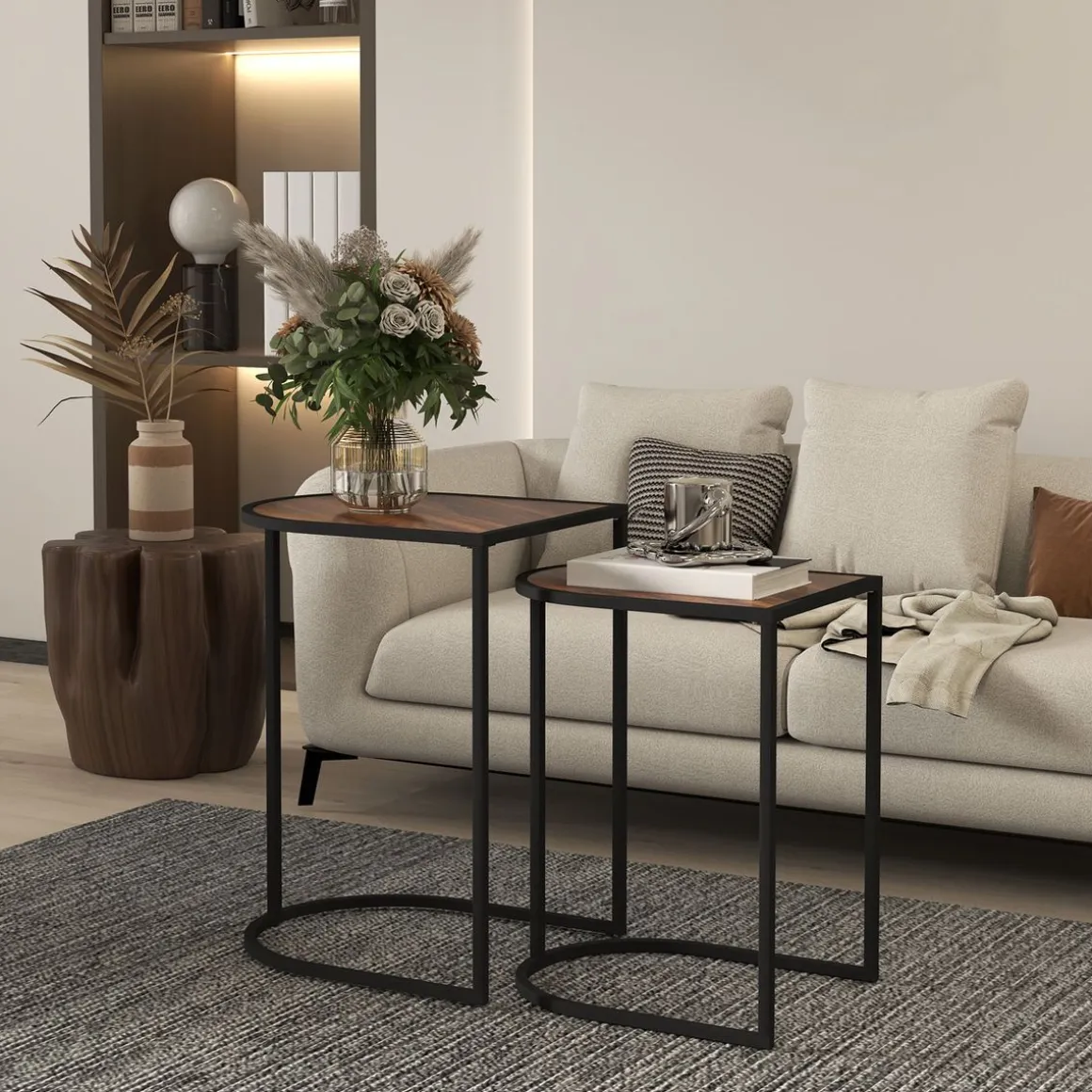 Set de 2 mesas auxiliares Castaño Homcom diseño fijo marrón oscuro