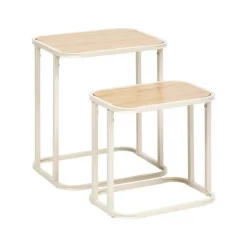 Set de 2 mesas auxiliares Curvi diseño fijo natural/blanco