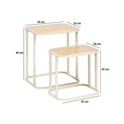 Set de 2 mesas auxiliares Curvi diseño fijo natural/blanco