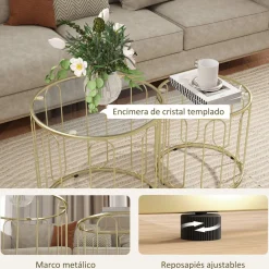 Set de 2 mesas auxiliares Viena Homcom dorado