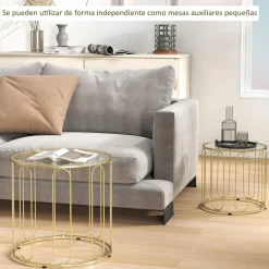 Set de 2 mesas auxiliares Viena Homcom dorado