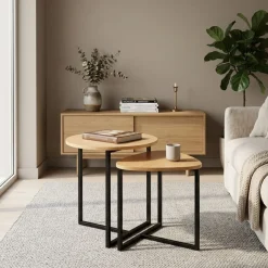 Set de 2 mesas auxiliares MOA Vinthera madera/negro