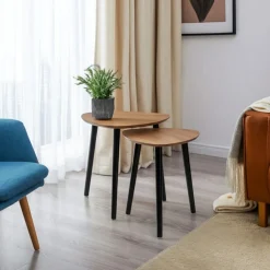 Set de 2 mesas de centro madera de pino natural/negro