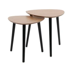 Set de 2 mesas de centro madera de pino natural/negro