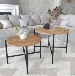 Set de 2 mesas de centro Rumba diseño fijo natural/negro