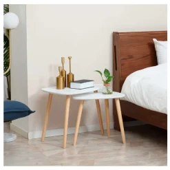 Set de 2 mesas nido auxiliares Homcom blanco/natural