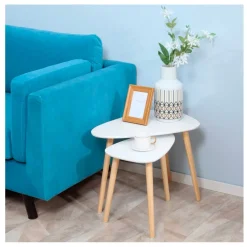 Set de 2 mesas nido auxiliares Homcom blanco/natural