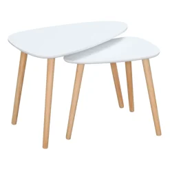 Set de 2 mesas nido auxiliares Homcom blanco/natural