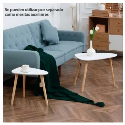 Set de 2 mesas nido auxiliares Homcom blanco/natural