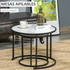 Set de 2 mesas nido Mahaena Homcom tapa efecto mármol blanco
