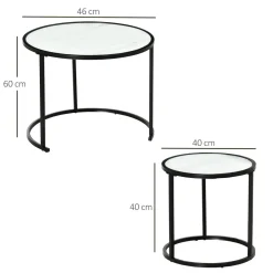 Set de 2 mesas nido Mahaena Homcom tapa efecto mármol blanco