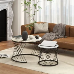 Set de 2 mesas nido Siri Homcom diseño redondo gris/negro