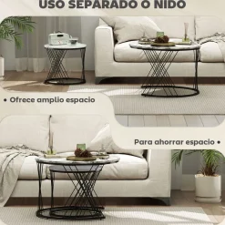 Set de 2 mesas nido Siri Homcom diseño redondo gris/negro