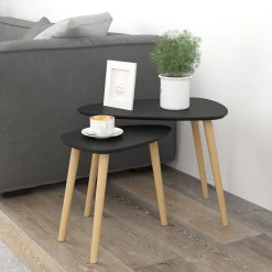 Set de 2 mesas nido Sol Homcom negro/natural