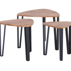 Set de 3 mesitas Homcom diseño nido madera/negro