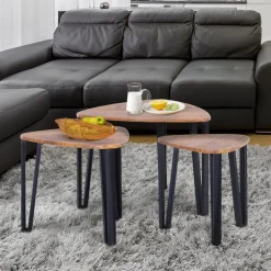 Set de 3 mesitas Homcom diseño nido madera/negro