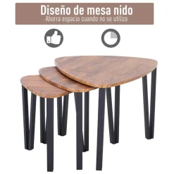 Set de 3 mesitas Homcom diseño nido madera/negro