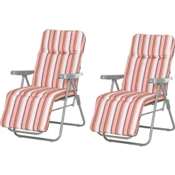 Set de 2 tumbonas Outsunny acolchadas plegables naranja/blanco