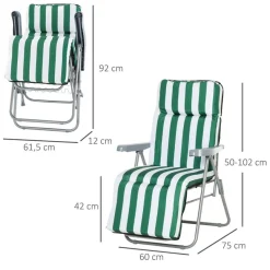 Set de 2 tumbonas Outsunny acolchadas plegables verde/blanco