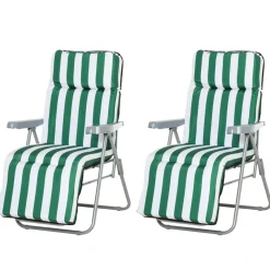 Set de 2 tumbonas Outsunny acolchadas plegables verde/blanco