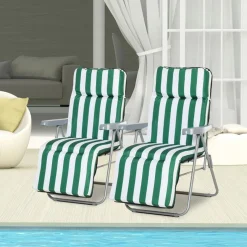 Set de 2 tumbonas Outsunny acolchadas plegables verde/blanco
