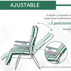Set de 2 tumbonas Outsunny acolchadas plegables verde/blanco