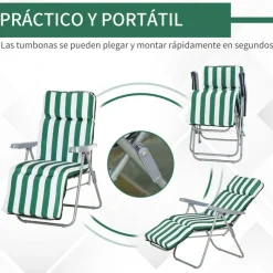 Set de 2 tumbonas Outsunny acolchadas plegables verde/blanco