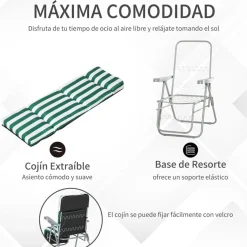 Set de 2 tumbonas Outsunny acolchadas plegables verde/blanco