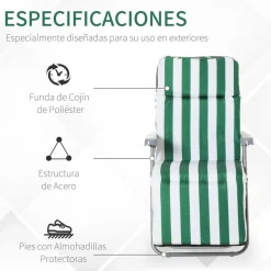 Set de 2 tumbonas Outsunny acolchadas plegables verde/blanco