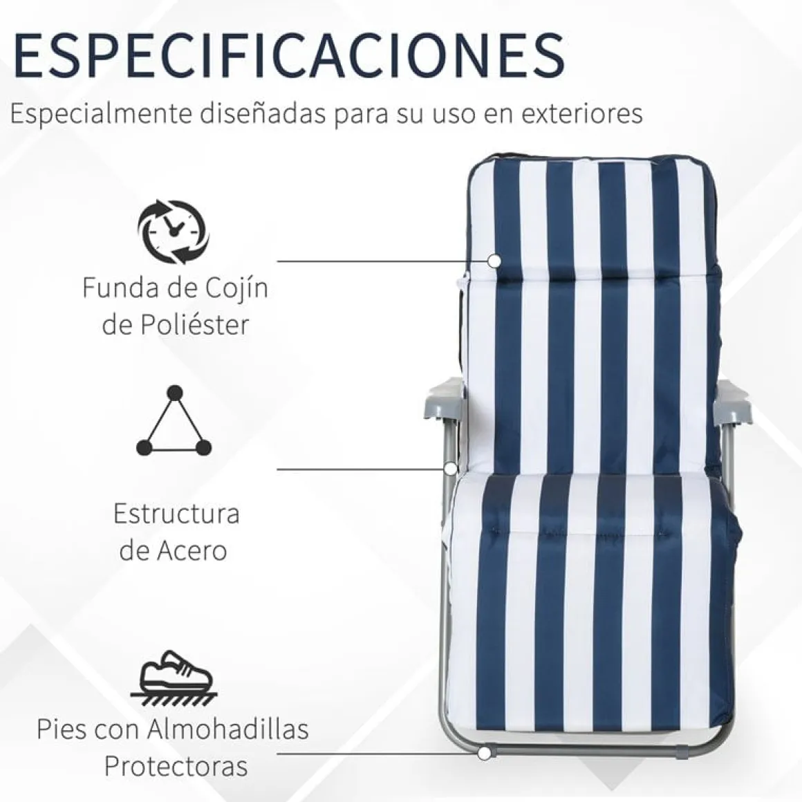 Set de 2 tumbonas Outsunny acolchadas plegables azul/blanco