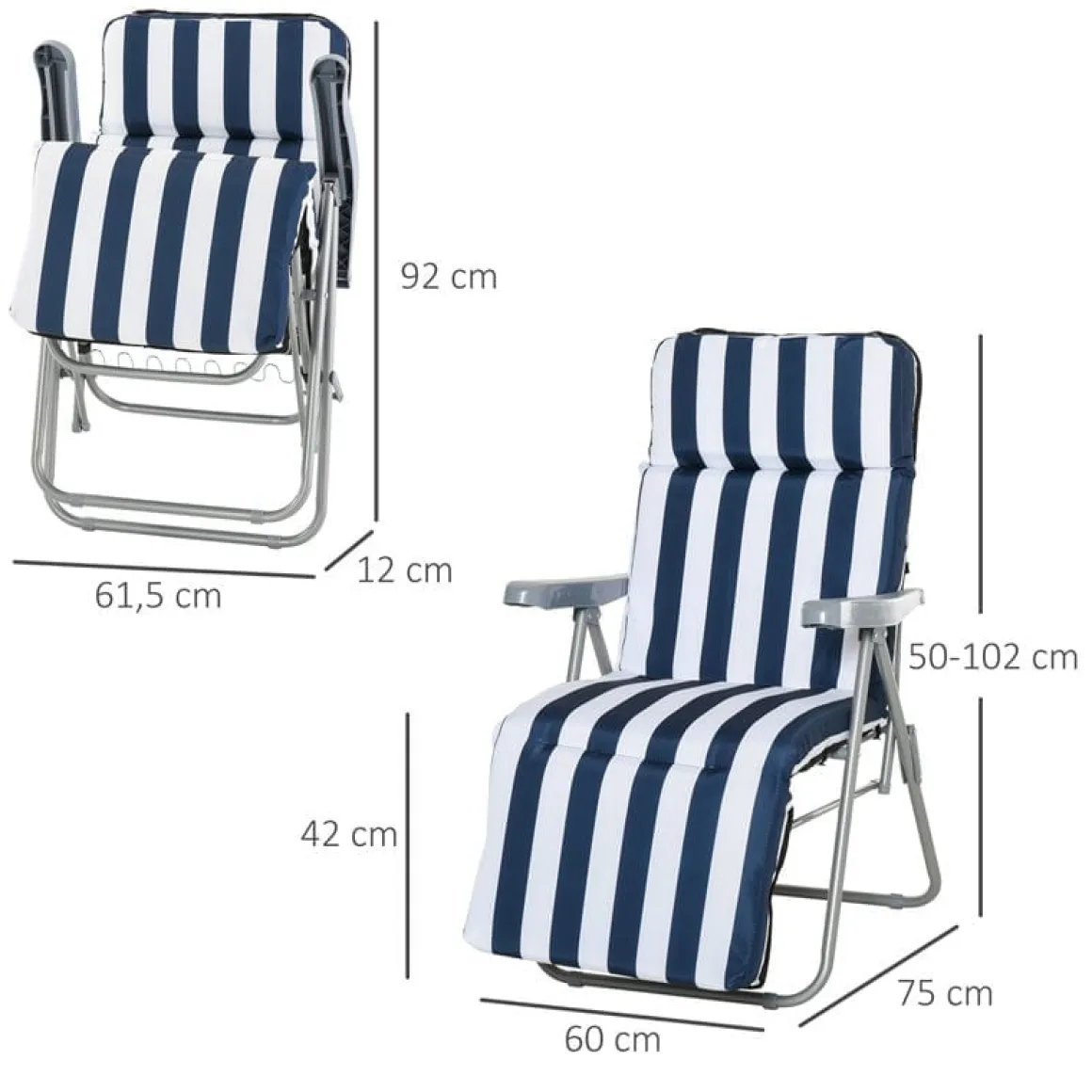 Set de 2 tumbonas Outsunny acolchadas plegables azul/blanco