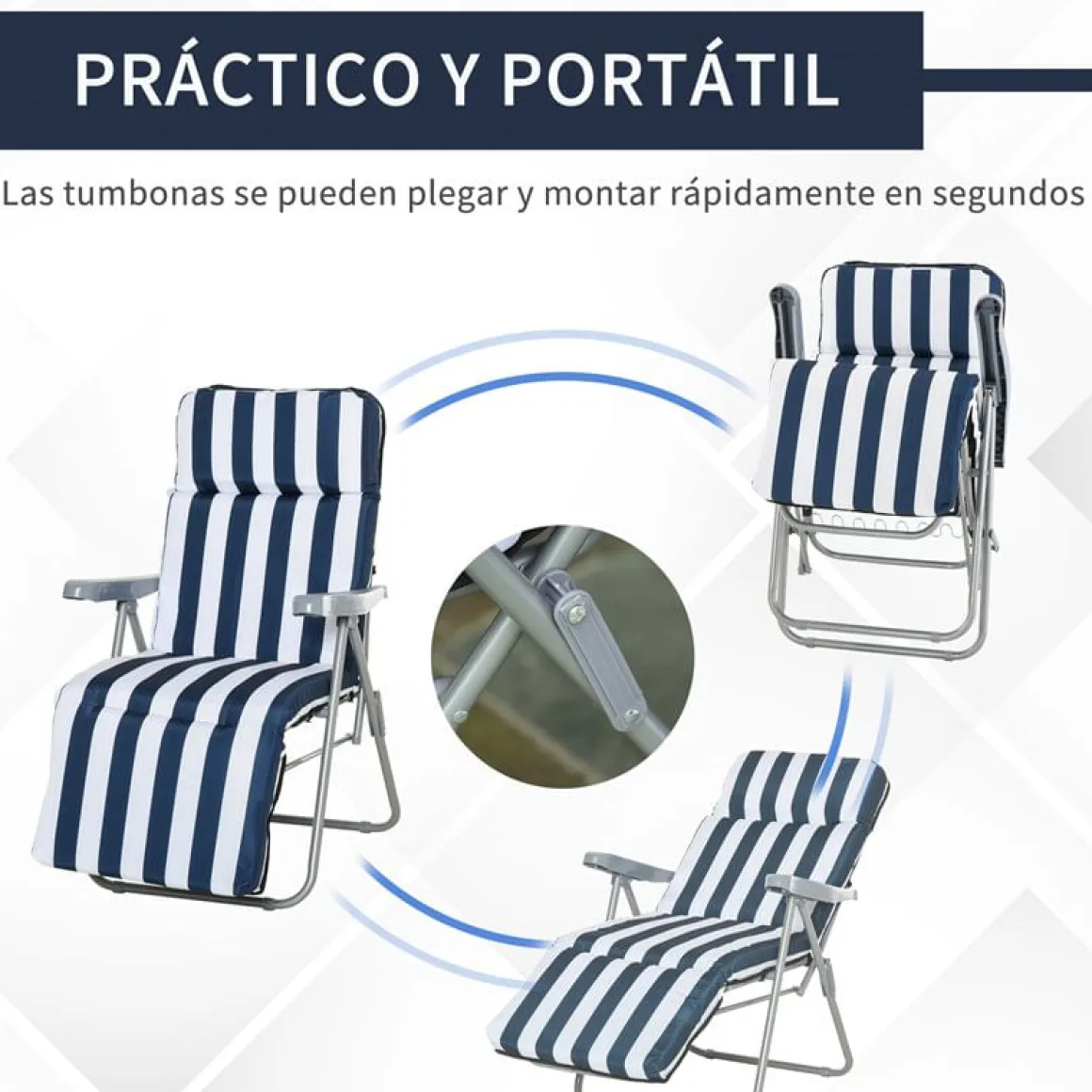 Set de 2 tumbonas Outsunny acolchadas plegables azul/blanco