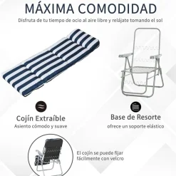 Set de 2 tumbonas Outsunny acolchadas plegables azul/blanco