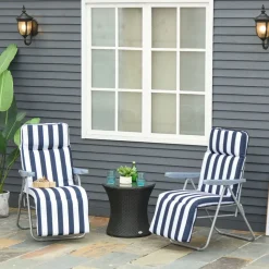 Set de 2 tumbonas Outsunny acolchadas plegables azul/blanco