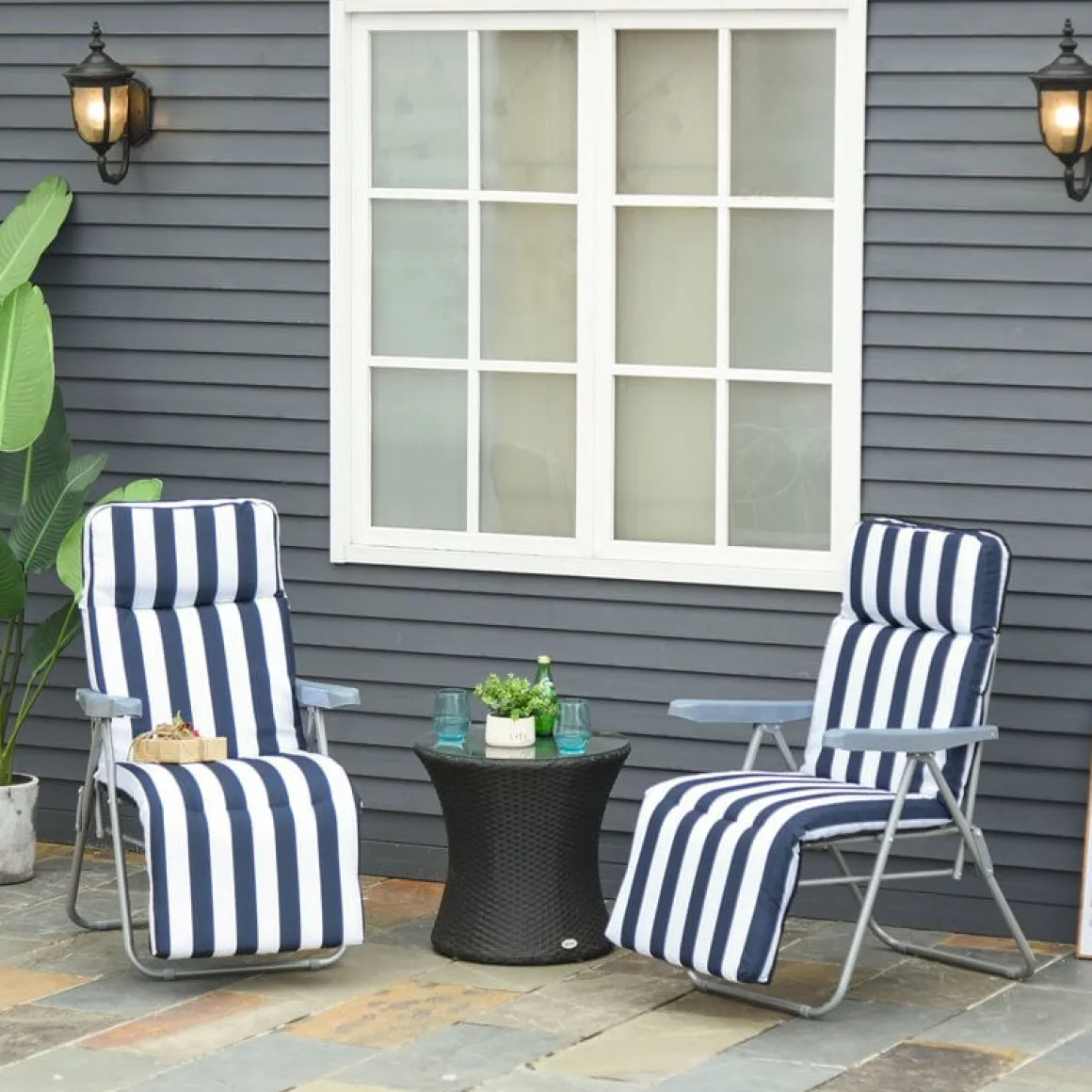 Set de 2 tumbonas Outsunny acolchadas plegables azul/blanco