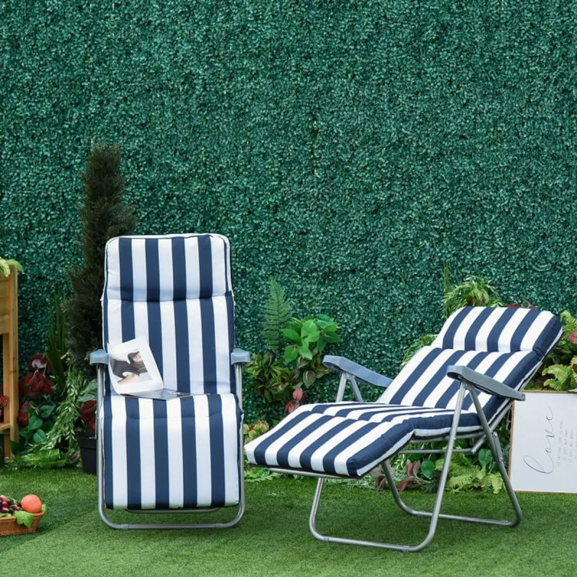Set de 2 tumbonas Outsunny acolchadas plegables azul/blanco