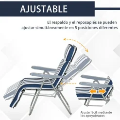 Set de 2 tumbonas Outsunny acolchadas plegables azul/blanco