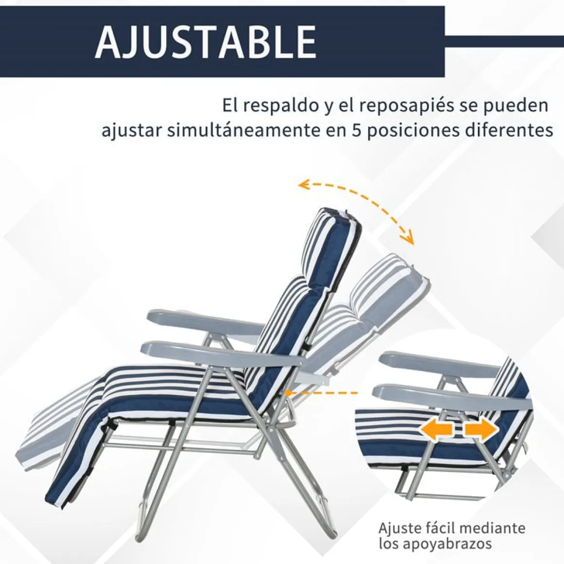 Set de 2 tumbonas Outsunny acolchadas plegables azul/blanco
