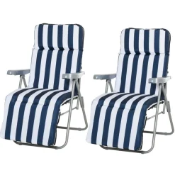 Set de 2 tumbonas Outsunny acolchadas plegables azul/blanco