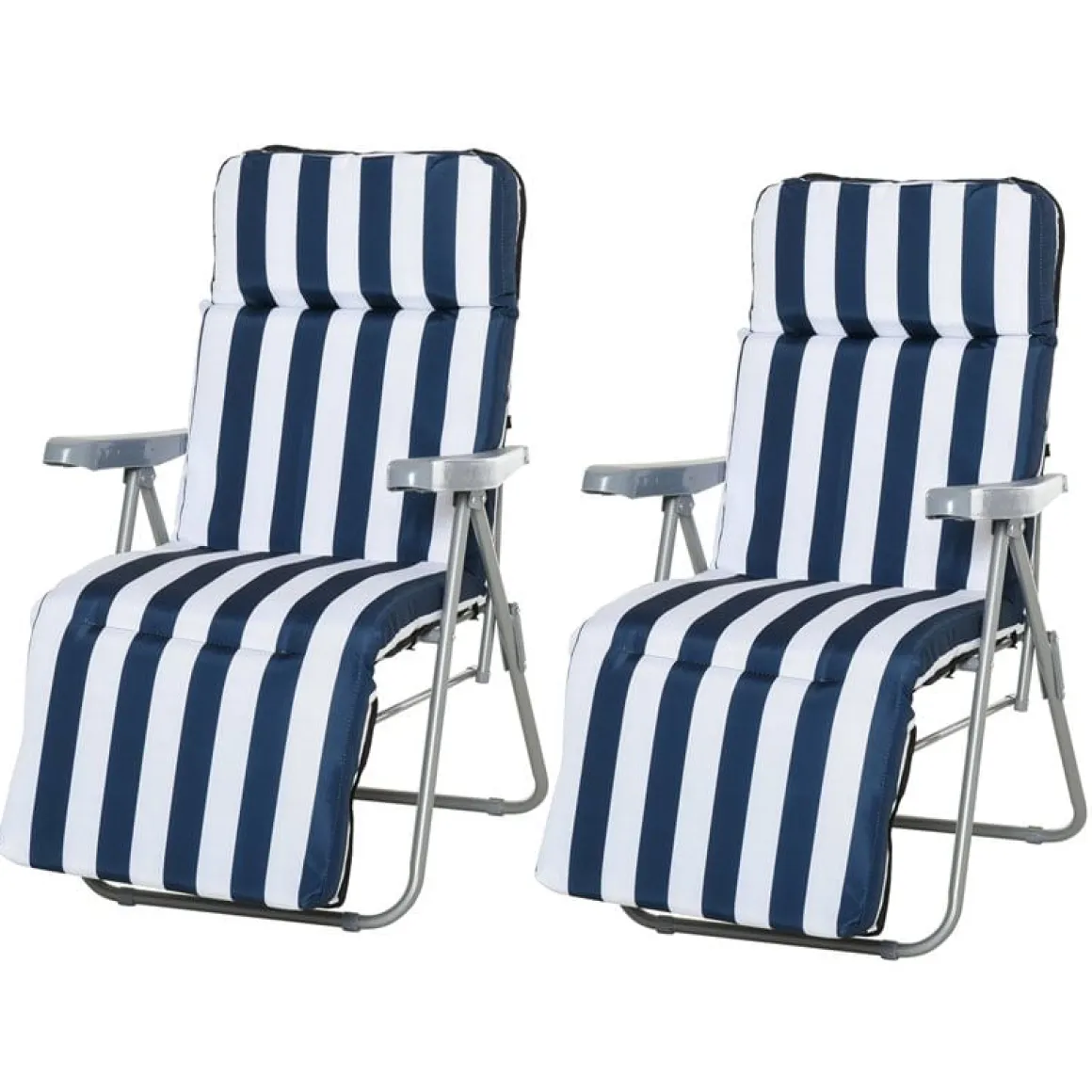 Set de 2 tumbonas Outsunny acolchadas plegables azul/blanco
