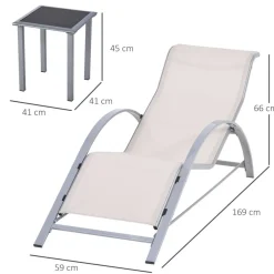 Set de 2 tumbonas+mesa de café Outsunny beige
