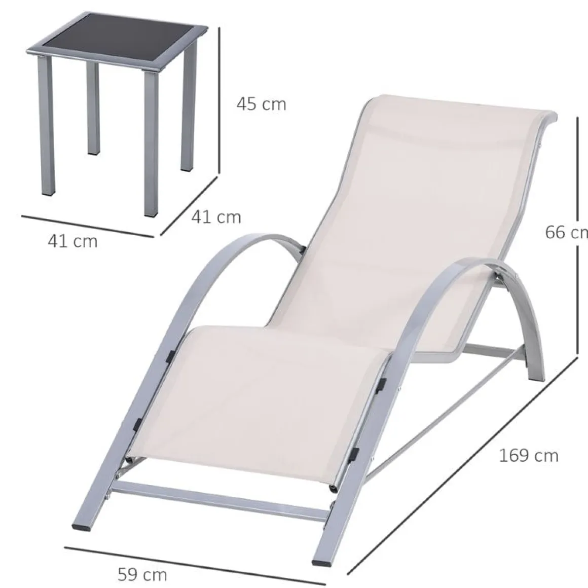 Set de 2 tumbonas+mesa de café Outsunny beige