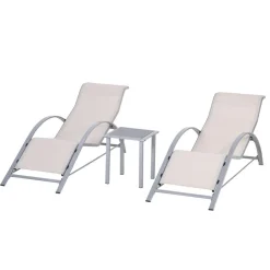 Set de 2 tumbonas+mesa de café Outsunny beige