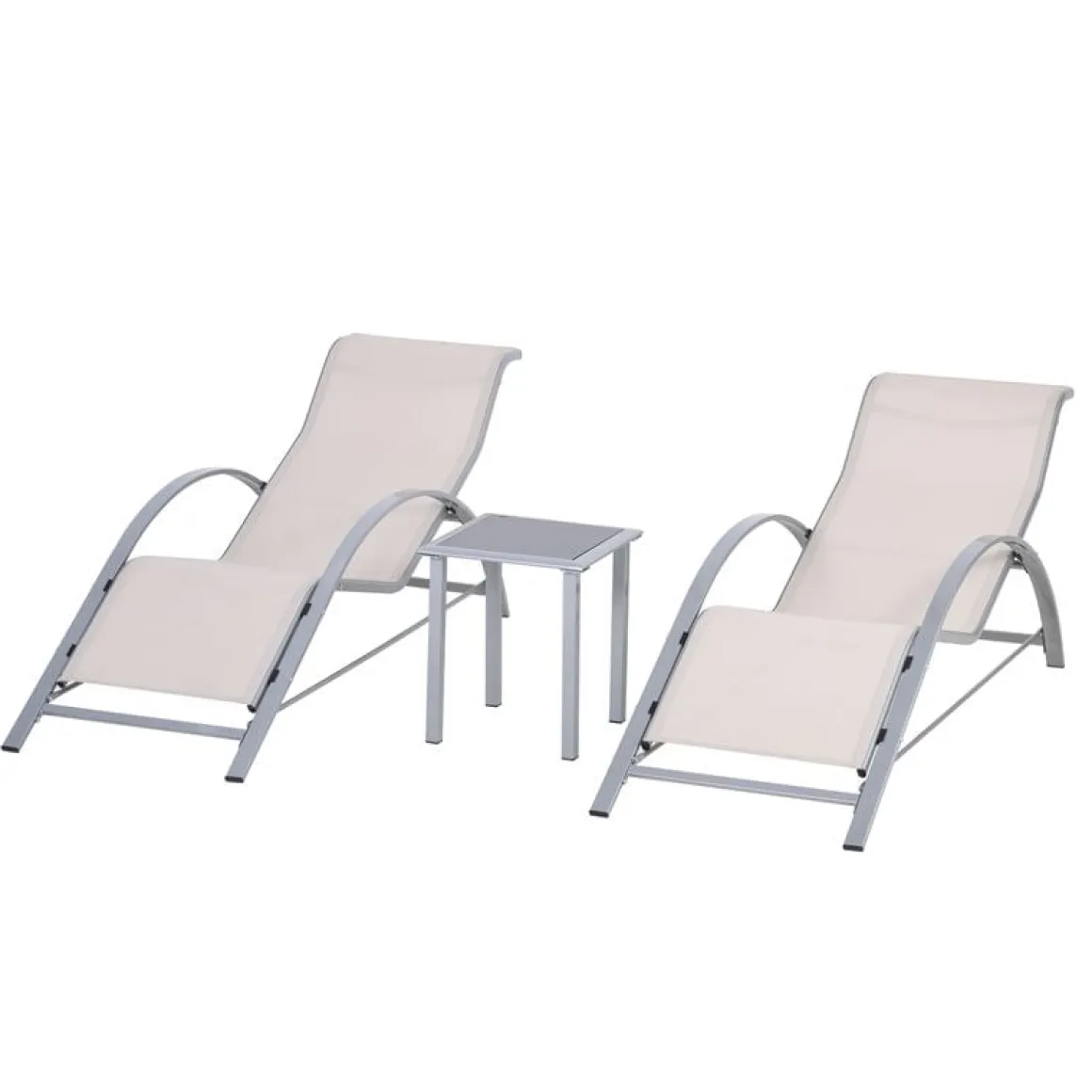 Set de 2 tumbonas+mesa de café Outsunny beige