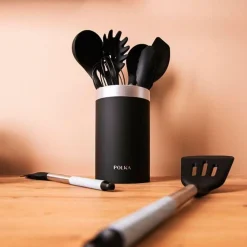 Set De 9 Utensilios De Cocina Cecotec Polka Exclusive Wood Rock Negro