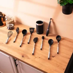 Set De 9 Utensilios De Cocina Cecotec Polka Exclusive Wood Rock Negro