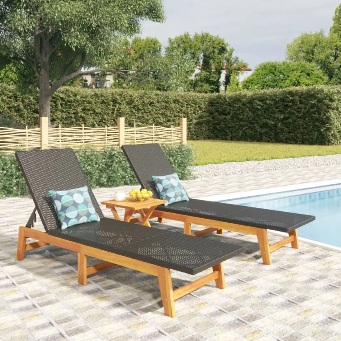 Set de jardín Prado 2 tumbonas + mesa auxiliar madera de acacia